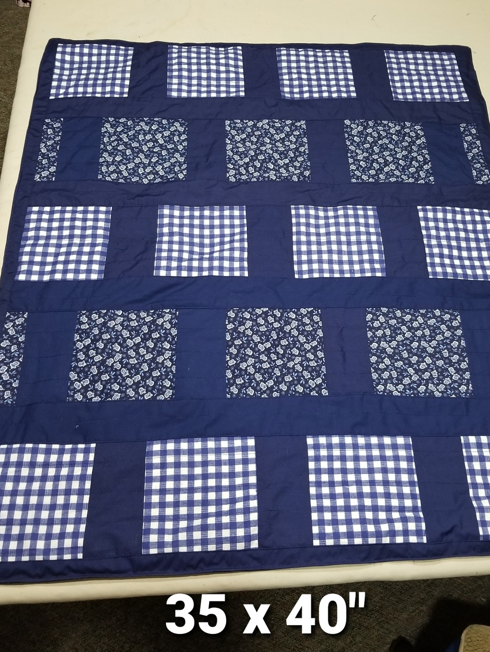 Baby quilt, Handmade Blanket, Navy, Unisex Shower gift, Patchwork NWTag